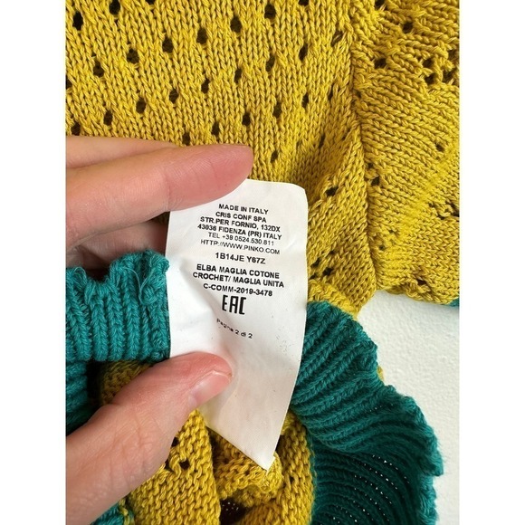 NWT PINKO Teal and Mustard Knit Short Sleeve Sweater Top XS - Picture 3 of 9
